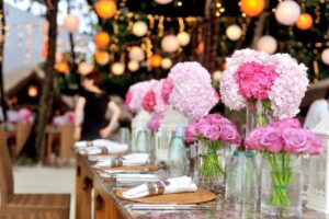 Table settings and flowers for a wedding